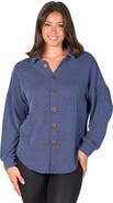 24seven Comfort Apparel Ribbed Button Up Long Sleeve Collared Shirt Jacket