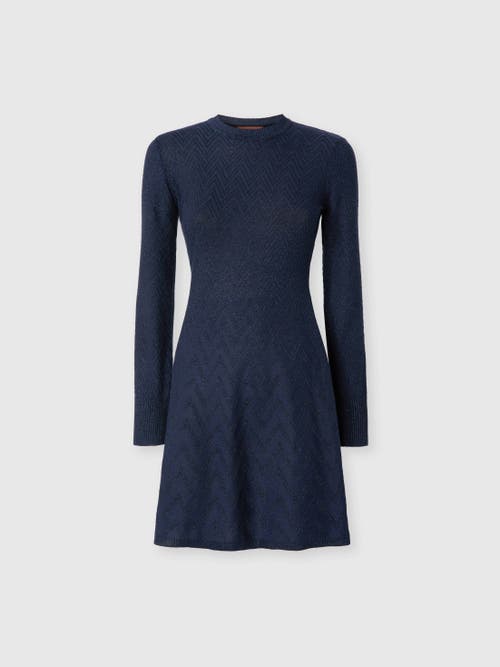 Missoni Short Flared Dress With Long Sleeves And Jacquard Detailing In Blue