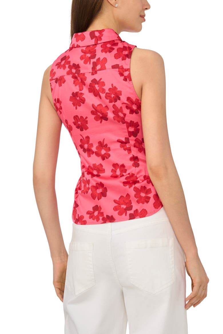 Floral Tie Waist Sleeveless Stretch Cotton Button-Up Shirt, Alternate, color, CLASSIC CHERRY
