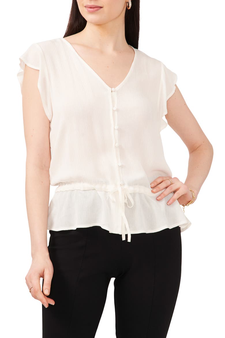 Flutter Sleeve Button-Up Blouse, Main, color, WHITE