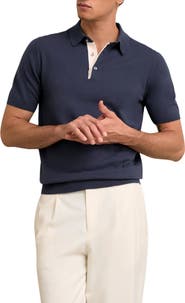Reiss Finch Short Sleeve Linen & Cotton Polo Sweater