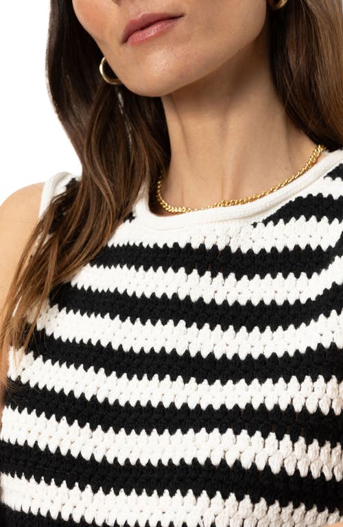Sanctuary Striped Crochet Shell Sweater In Chalk Black Stripe In Chalk Black
