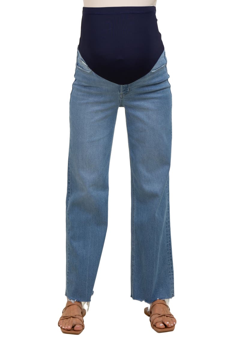 Raw Hem Ankle Slim Wide Leg Maternity Jeans, Alternate, color, Blue