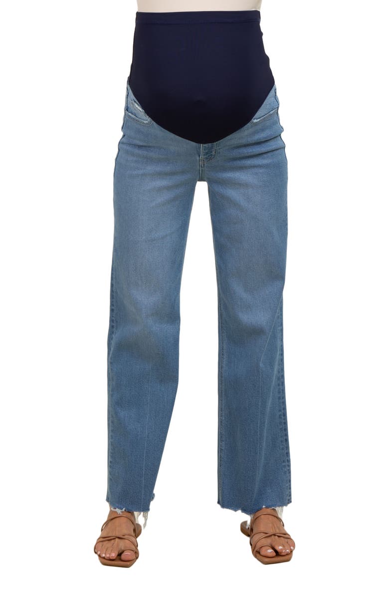 PinkBlush Raw Hem Ankle Slim Wide Leg Maternity Jeans, Alternate, color, Blue