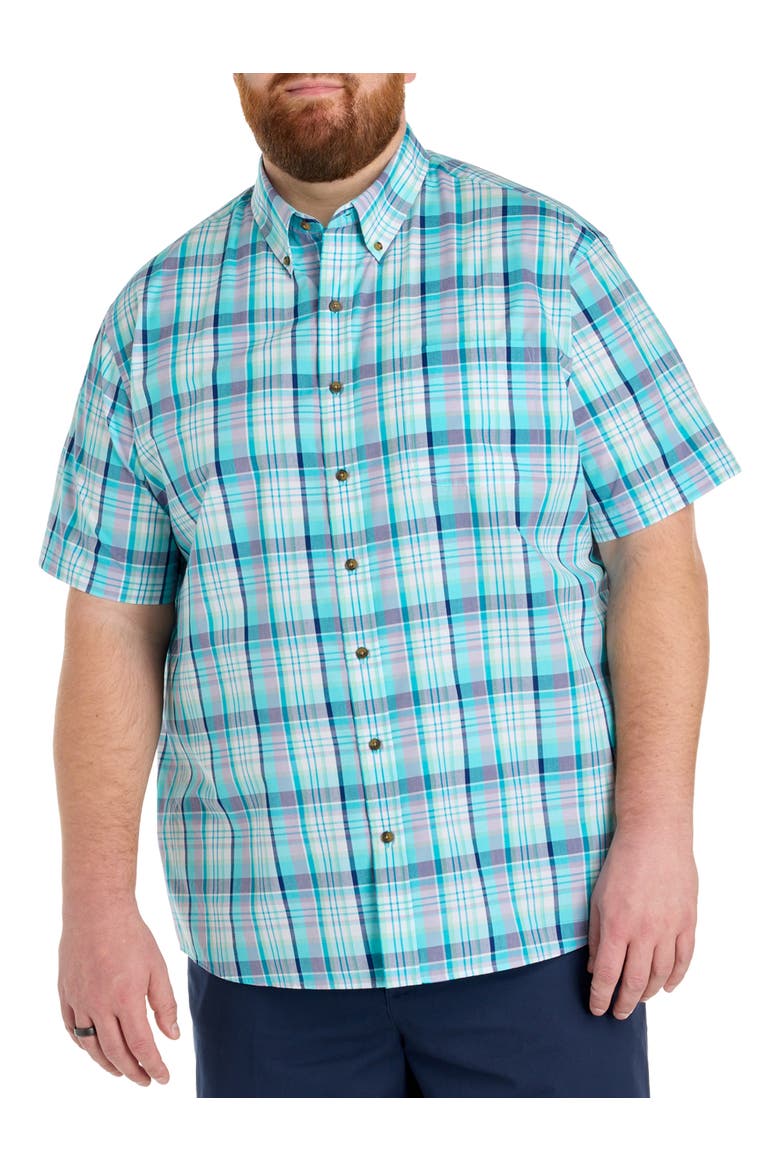 Big & Tall Easy-Care Medium Plaid Sport Shirt V6, Main, color, BLUE MULTI
