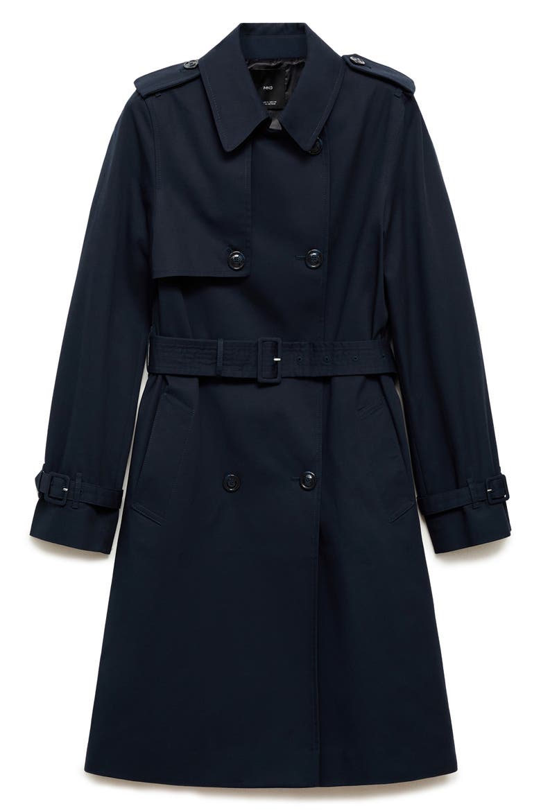 Classic Double Breasted Water Repellent Cotton Trench Coat, Alternate, color, DARK NAVY
