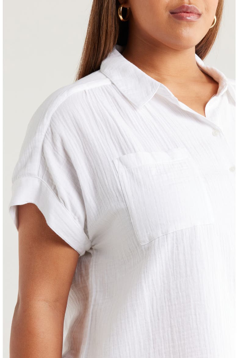 Cotton Gauze Button-Up Shirt, Alternate, color, WHITE