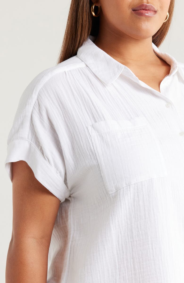 Caslon<sup>®</sup> Cotton Gauze Button-Up Shirt, Alternate, color, White