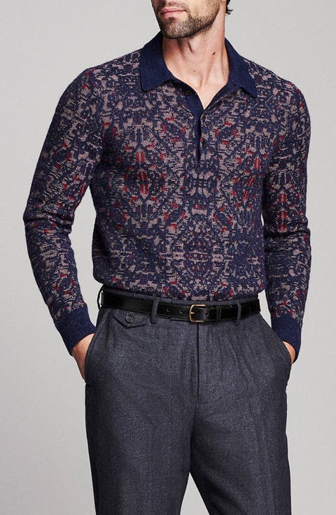 Long Sleeve Tile Jacquard Polo