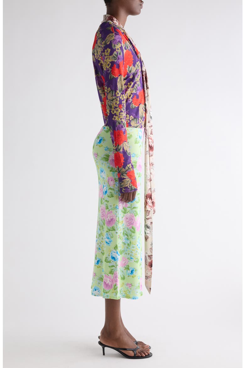 Mixed Floral Long Sleeve Midi Dress, Alternate, color, PURPLE/ GREEN