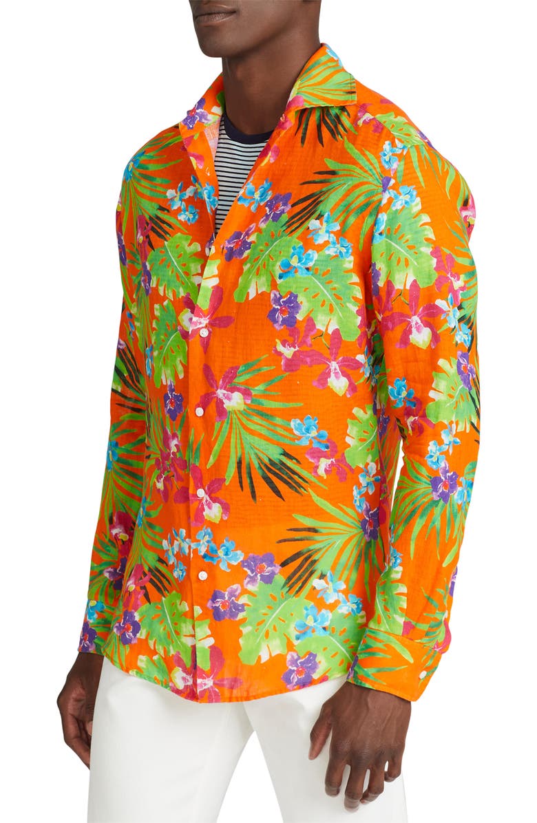 Ralph Lauren Purple Label Floral Linen Button-Up Shirt, Alternate, color,