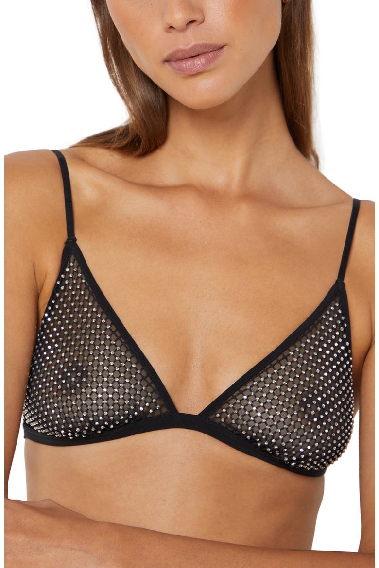 Divine Rhinestone Unlined Bralette, Main, color, BLACK