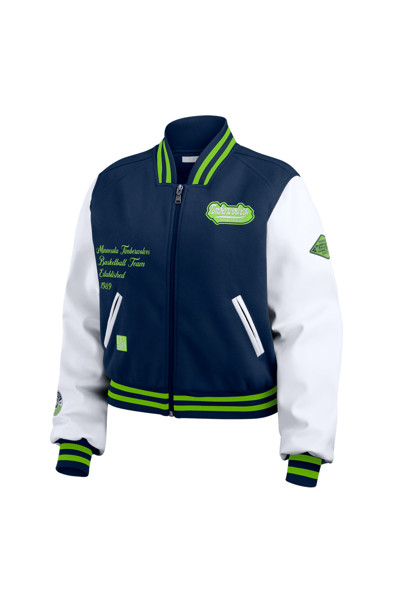 WEAR by Erin Andrews Women's WEAR by Erin Andrews Navy/White Minnesota Timberwolves Cropped Varsity Full-Zip Jacket, Alternate, color, Navy