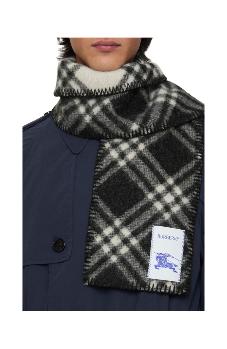 Burberry Narrow Check Wool Scarf, Alternate, color, Black