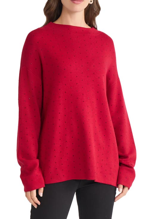 Jones New York Rhinestone Mock Neck Sweater (Regular & Petite)