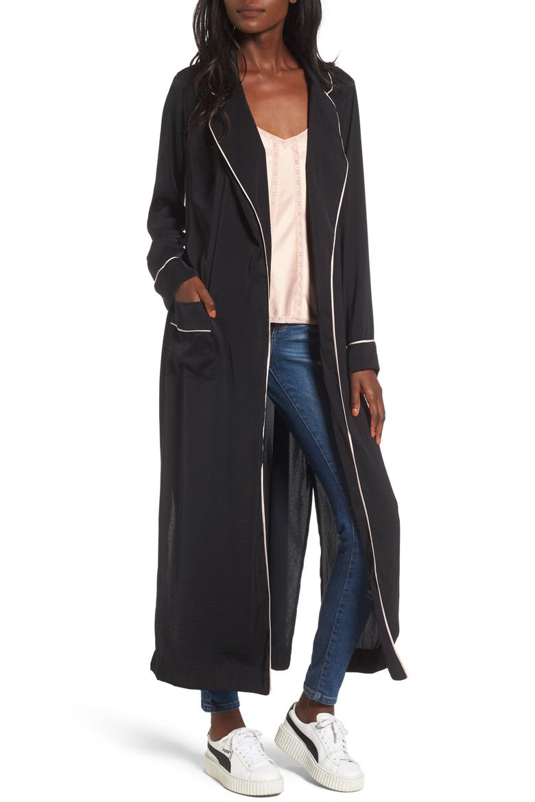 Satin Robe Jacket, Main, color, DEEP BLACK