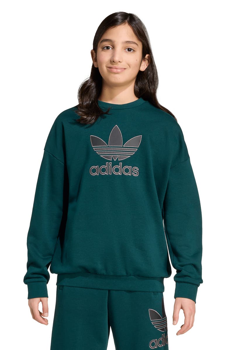 adidas Kids' Trefoil Crewneck Sweatshirt, Alternate, color, Aurora Ivy