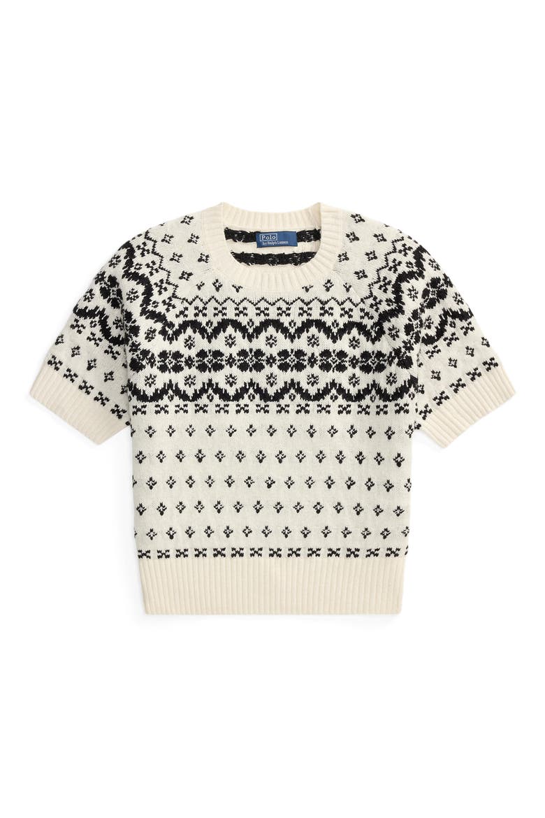 Fair Isle Short Sleeve Wool Blend Sweater, Alternate, color, WINTER CRM