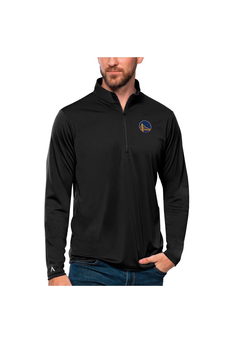 Men's Antigua Black Golden State Warriors Tribute Quarter-Zip Pullover Top, Main, color, Black