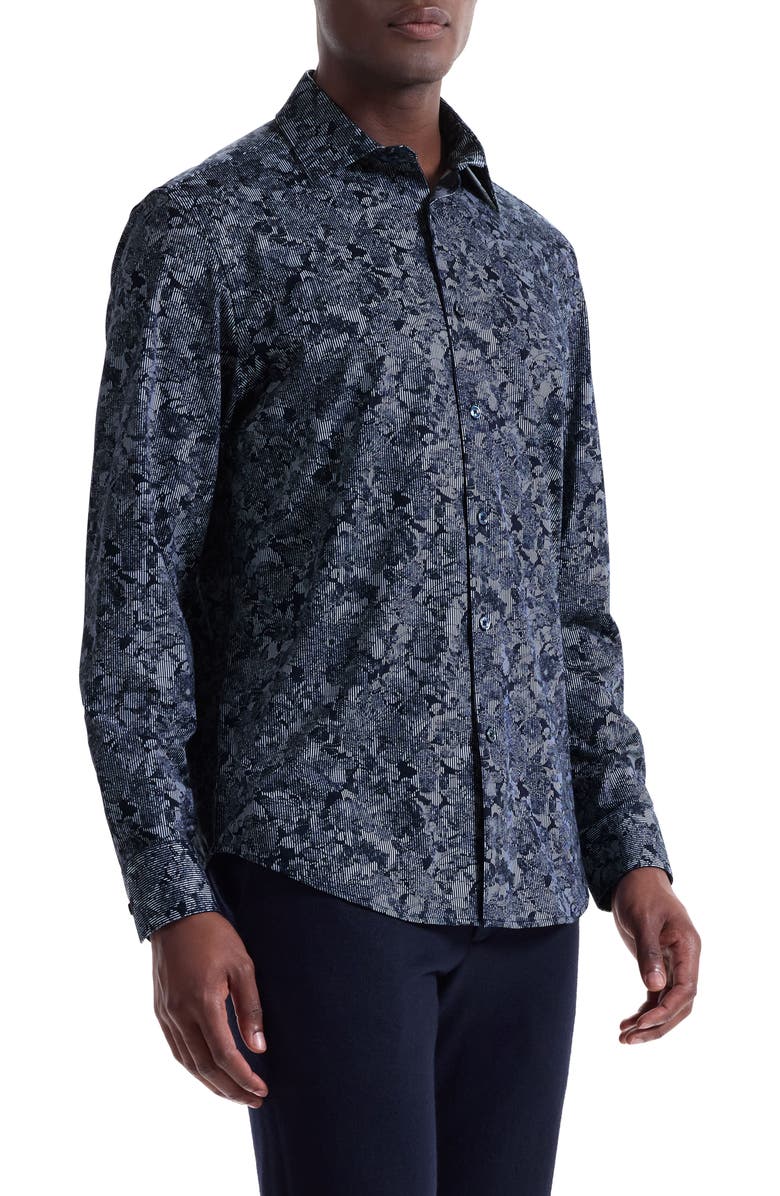 Bugatchi James OoohCotton<sup>®</sup> Floral Stripe Button-Up Shirt, Alternate, color, Navy