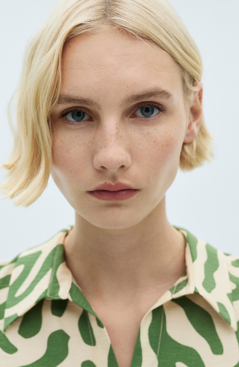 MANGO Abstract Print Cap Sleeve Button-Up Shirt, Alternate, color, 