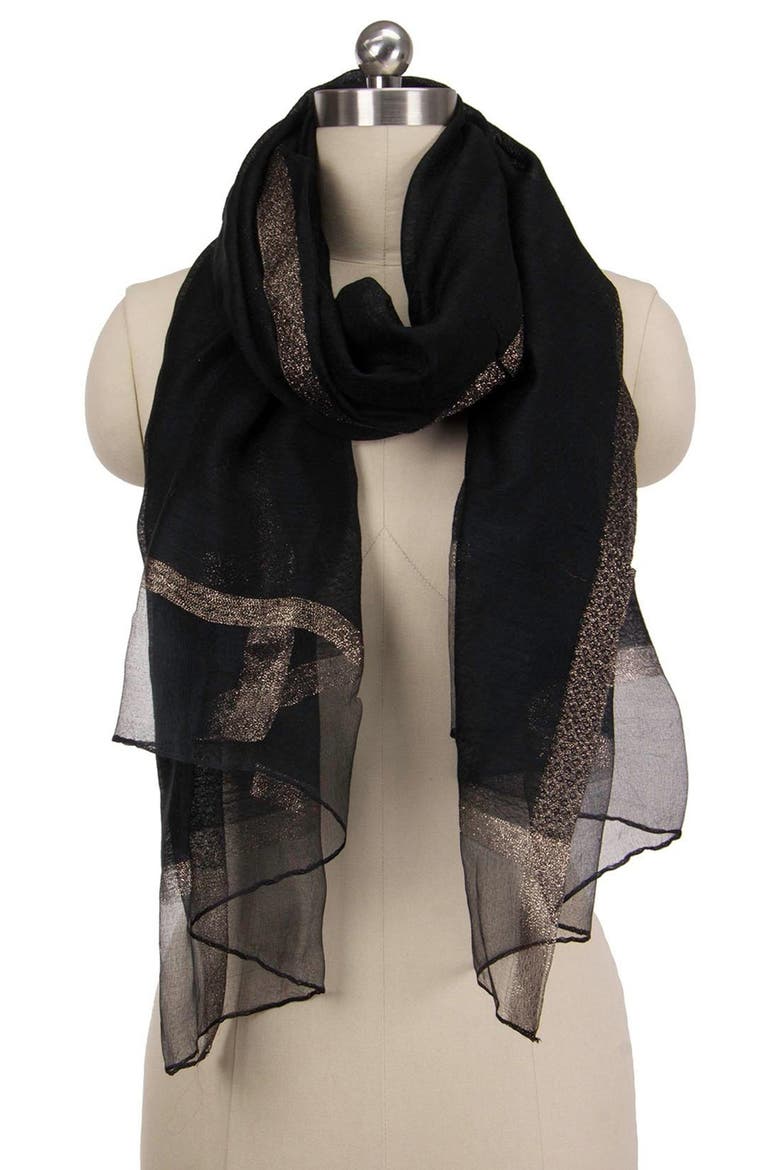 Shimmer Border Metallic Trim Scarf, Alternate, color, BLACK