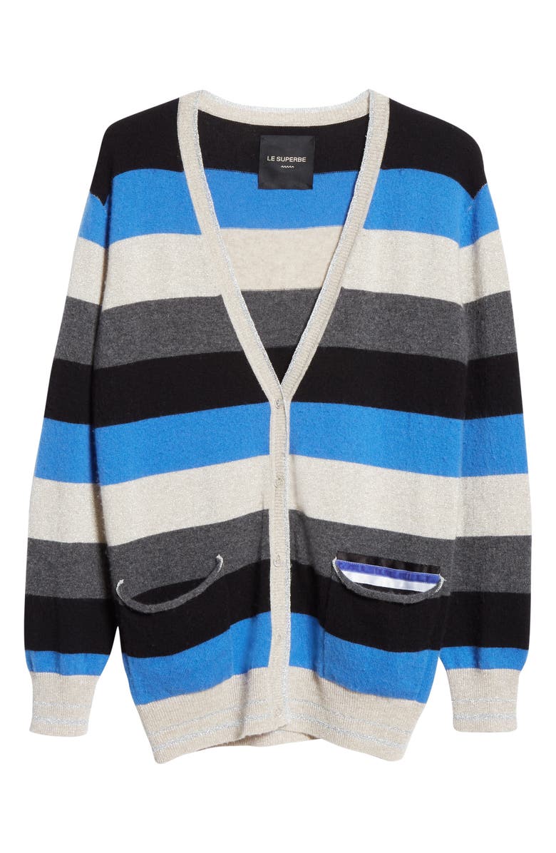 Le Superbe Midnight Rainbow Metallic Wool & Cashmere Boyfriend Cardigan, Alternate, color,