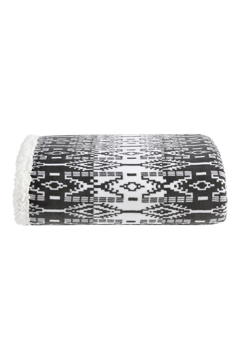 San Juan Geometric Popcorn Fleece Throw Blanket, Main, color, DARK GREY