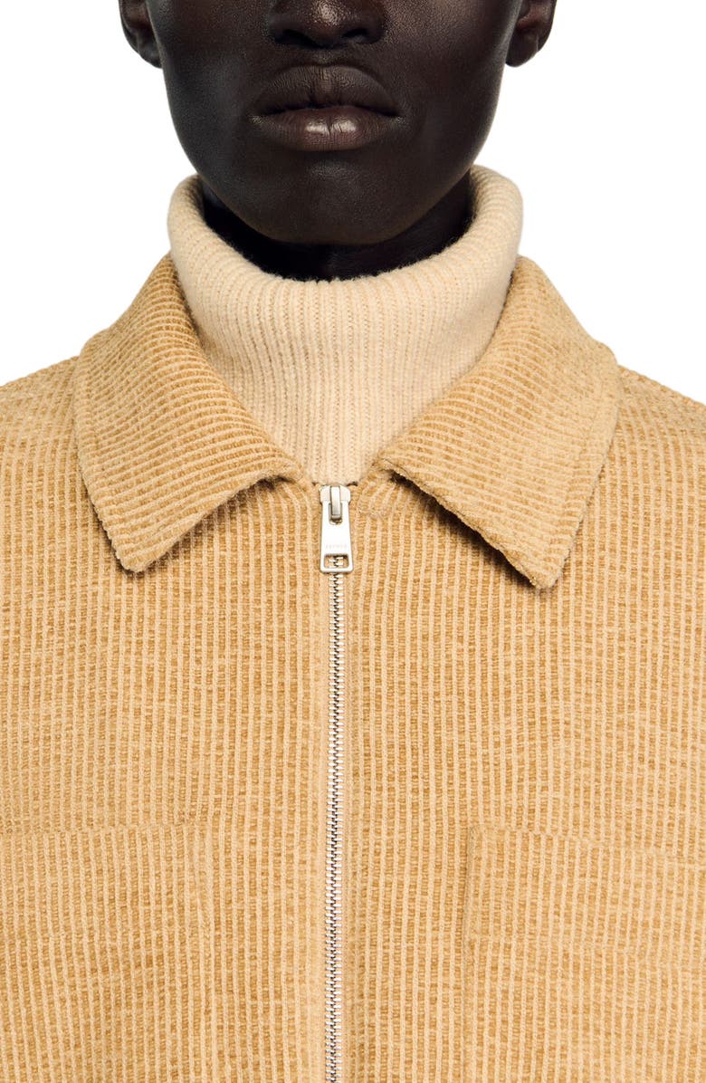SANDRO Corduroy zip-up overshirt, Alternate, color, Camel