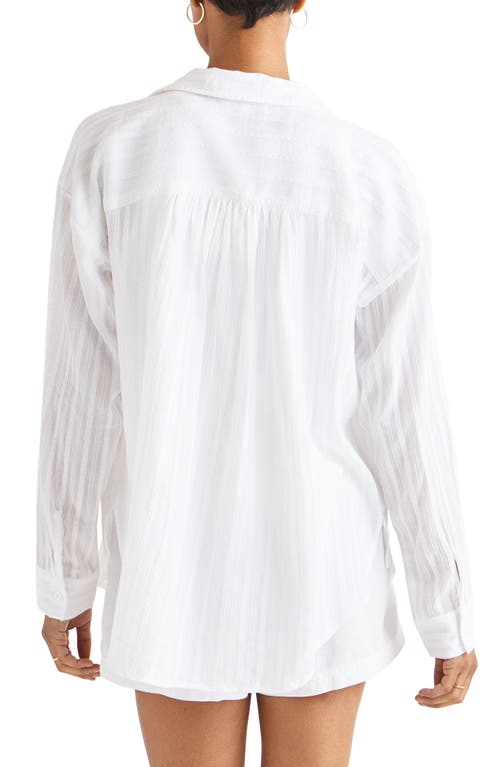 Splendid Bloom Embroidered Stripe Cotton Button-up Shirt In White