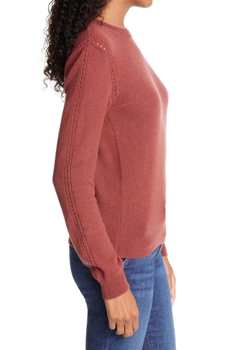 Pointelle Detail Wool & Cashmere Sweater, Alternate, color, SABLE