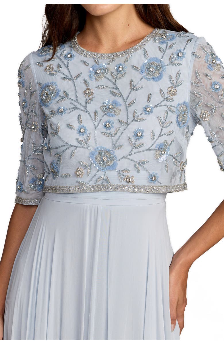 Mac Duggal High Neck Embellished Top With Chiffon Skirt Gown, Alternate, color, Powder Blue