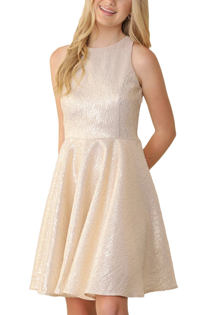 Un Deux Trois Kids' Metallic Fit & Flare Dress, Main, color, Gold