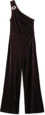 MANGO One-Shoulder Velvet Jumpsuit