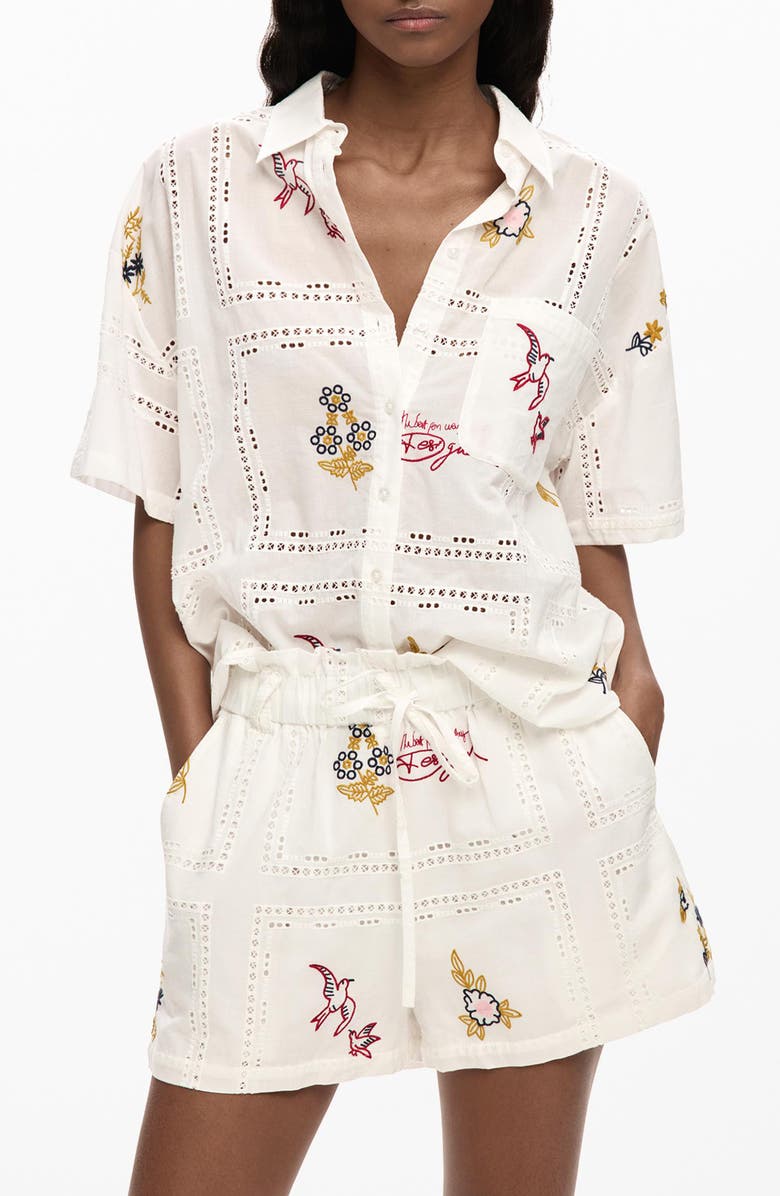 Desigual Embroidered Woven Shirt, Main, color, White