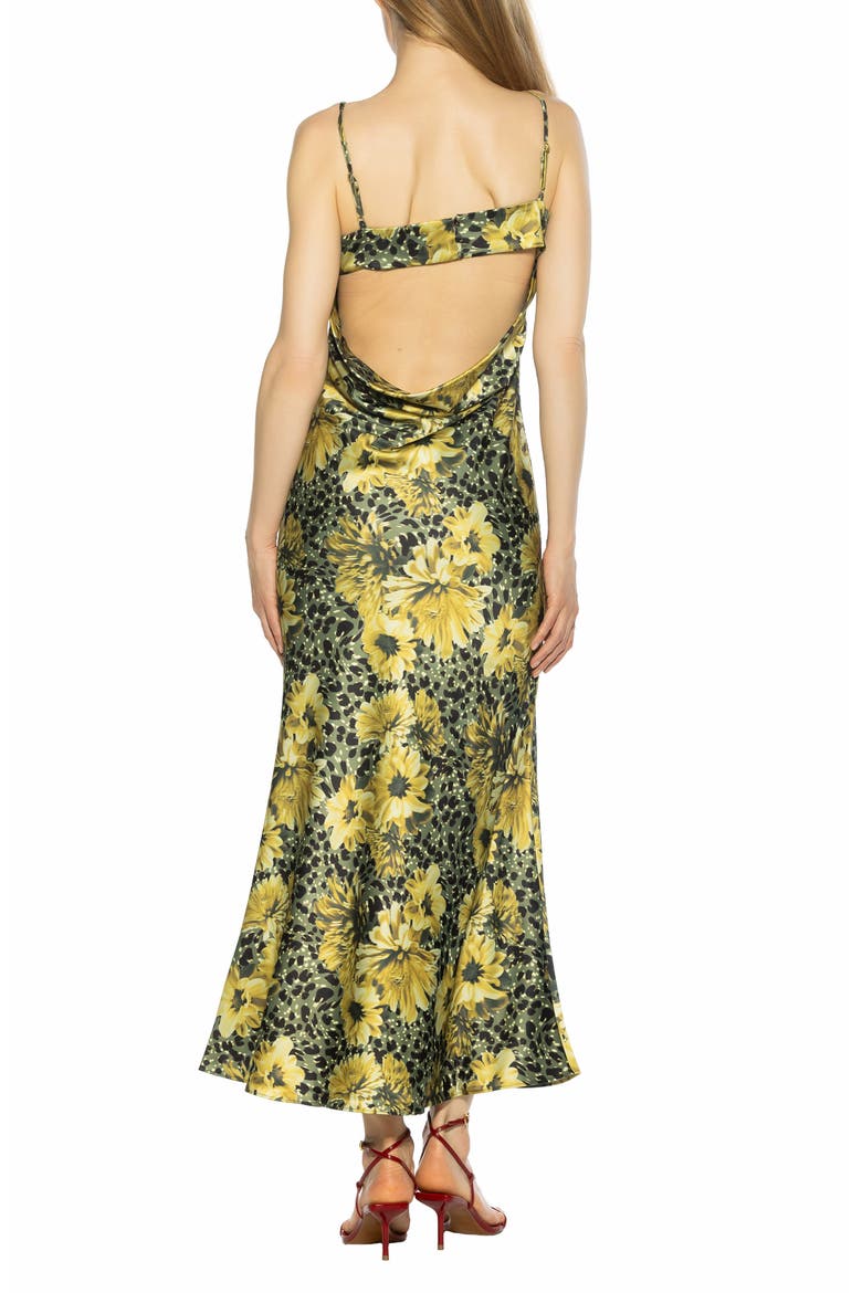 Slo Draped Open Back Satin Maxi Dress, Alternate, color, GREEN FLORAL