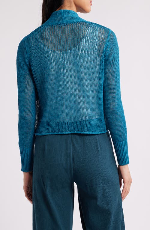 Eileen Fisher Petite Knit Organic Linen-cotton Cardigan In Blue