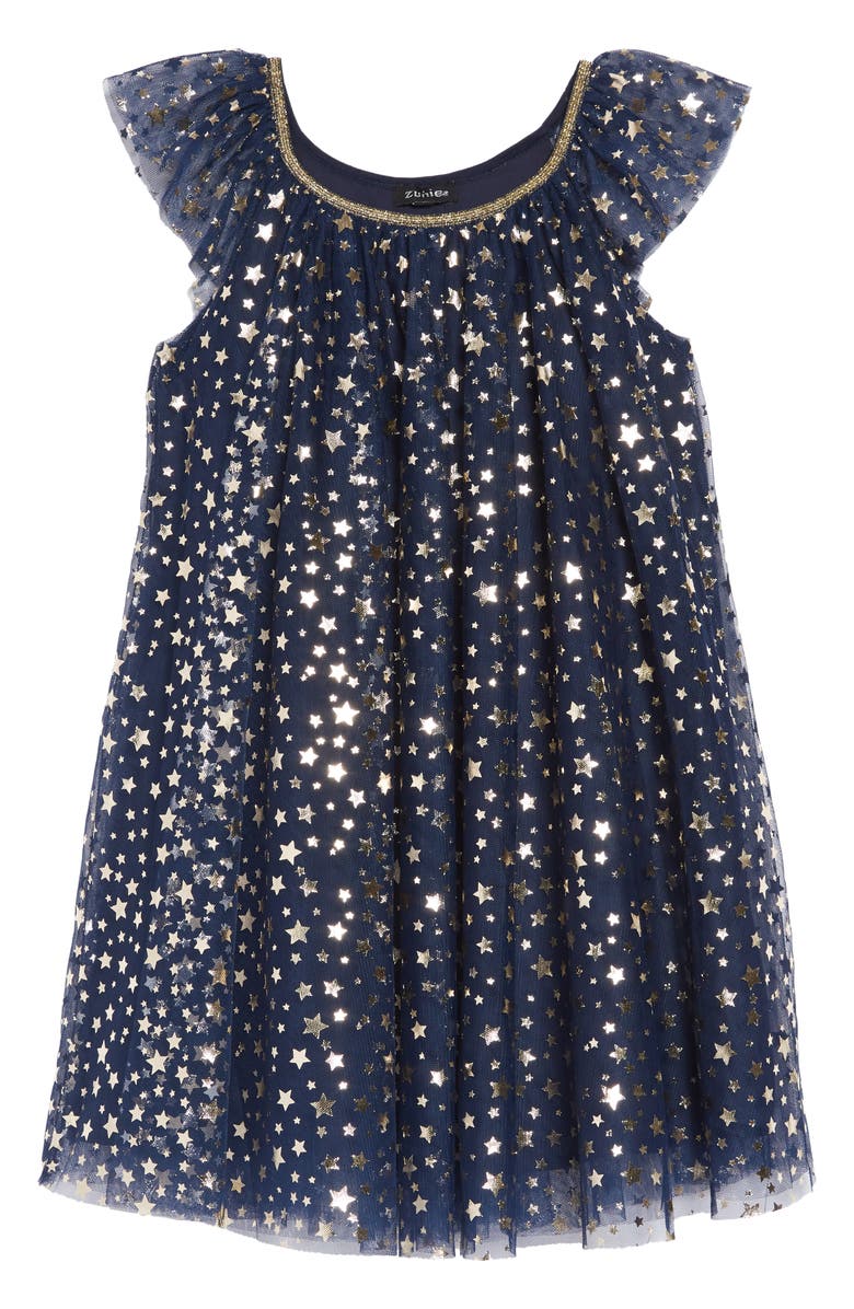 Zunie Foil Star Mesh Trapeze Dress, Main, color, 