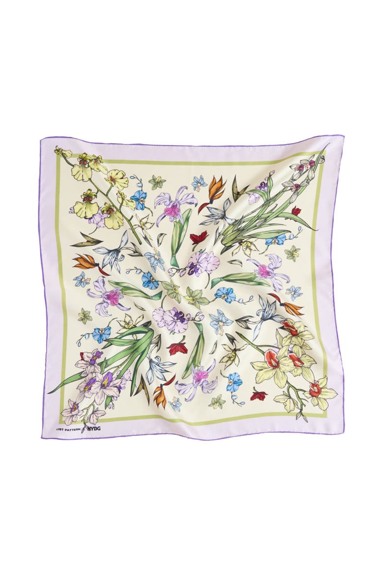 X NYBG "Orchid Symphony" Silk Bandana Scarf, Alternate, color, Beige