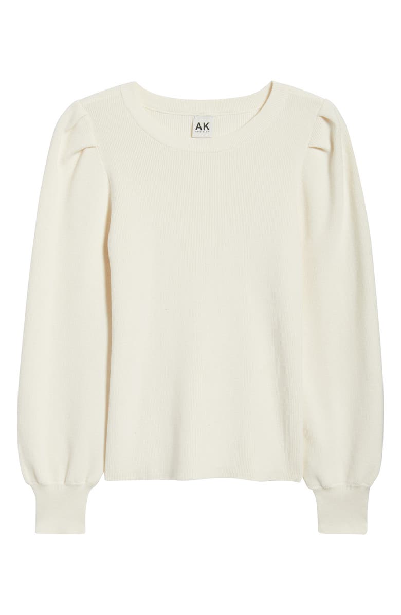 AK ANNE KLEIN Pleat Sleeve Crewneck Sweater, Alternate, color, White Dove
