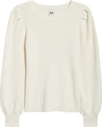 AK ANNE KLEIN Pleat Sleeve Crewneck Sweater