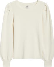 AK ANNE KLEIN Pleat Sleeve Crewneck Sweater