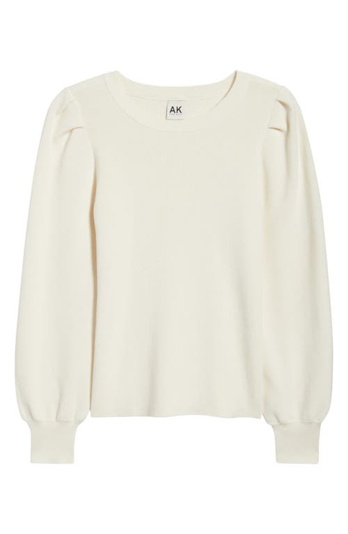 Ak Anne Klein Pleat Sleeve Crewneck Sweater In White