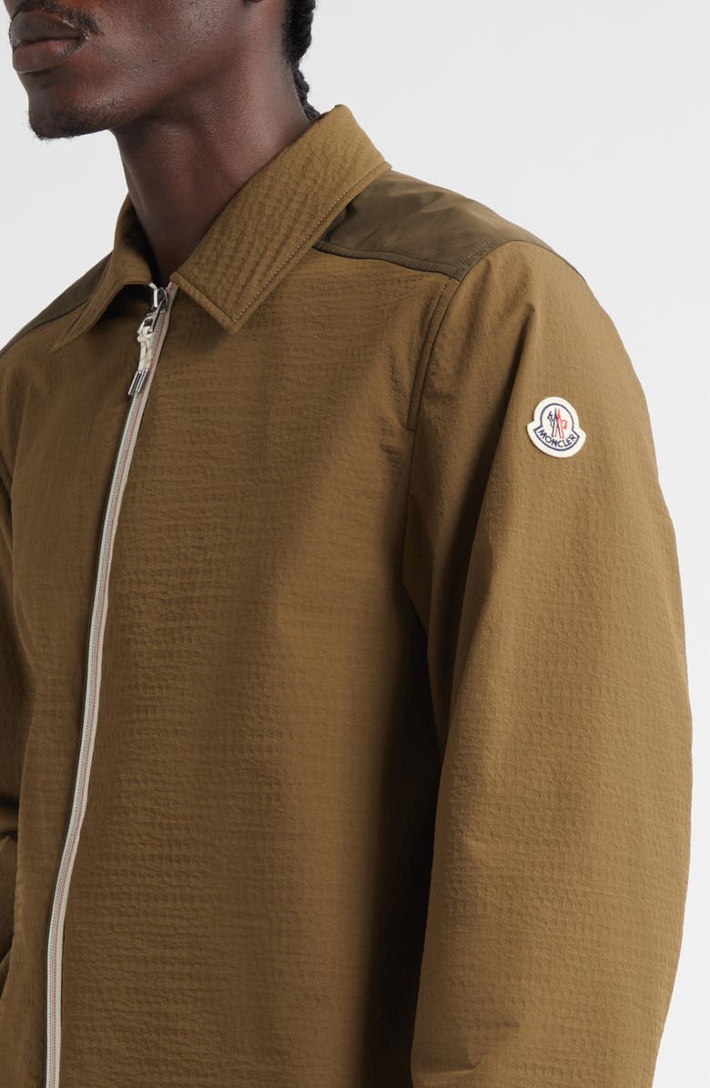 Moncler Padded Seersucker Zip Shirt Jacket, Alternate, color, Beech