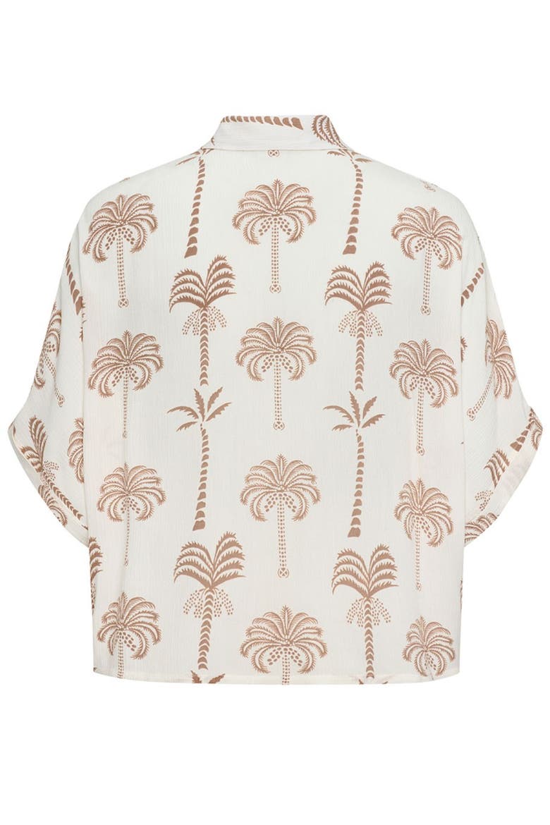 Palm Print Button Down Blouse, Alternate, color, Tan & White
