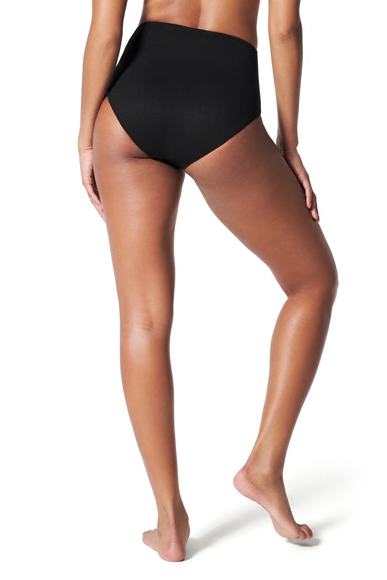 Piqué High Waist Shaping Bikini Bottoms, Alternate, color, VERY BLACK