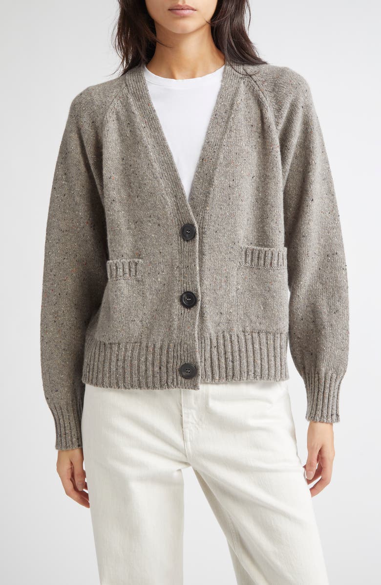 Johnstons of Elgin Donegal Relaxed Cashmere V-Neck Cardigan, Main, color, Ash