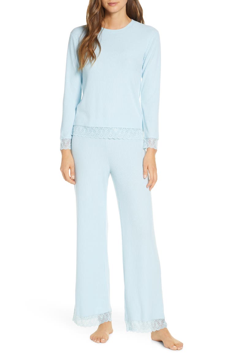 Lace Trim Pajamas, Main, color, BLUE DREAM