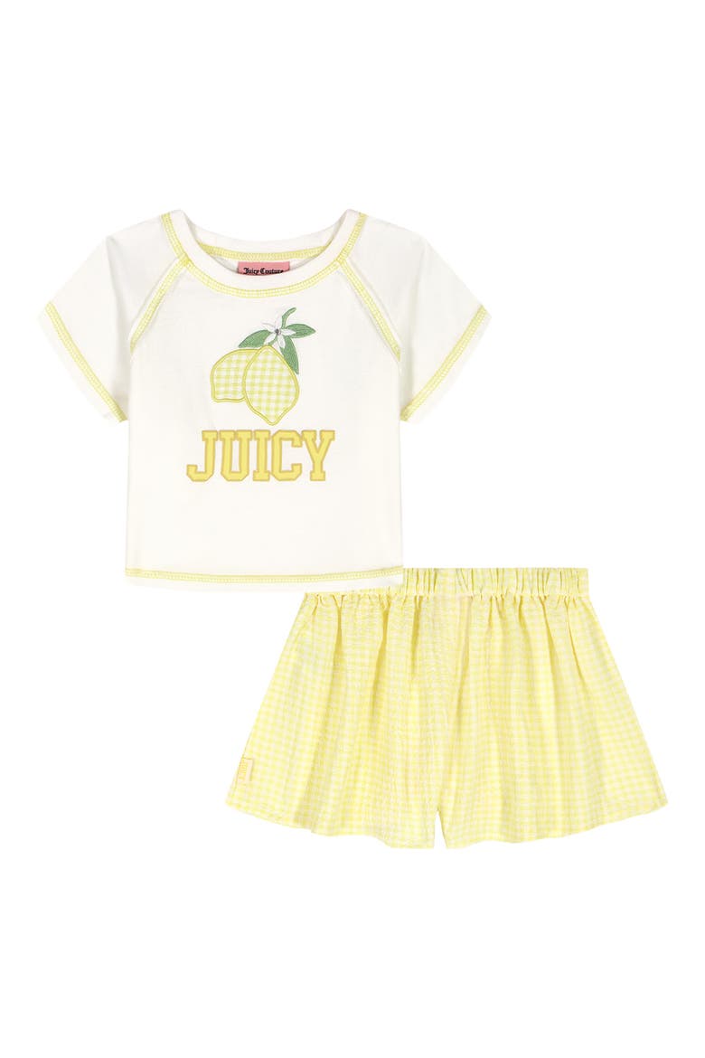 Kids' Lemon Embroidered T-Shirt & Skirt, Main, color, YELLOW/ WHITE