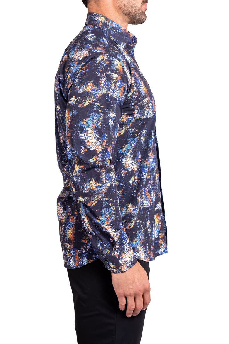 Fibonacci Ascension Contemporary Fit Button-Up Shirt, Alternate, color, BLACK